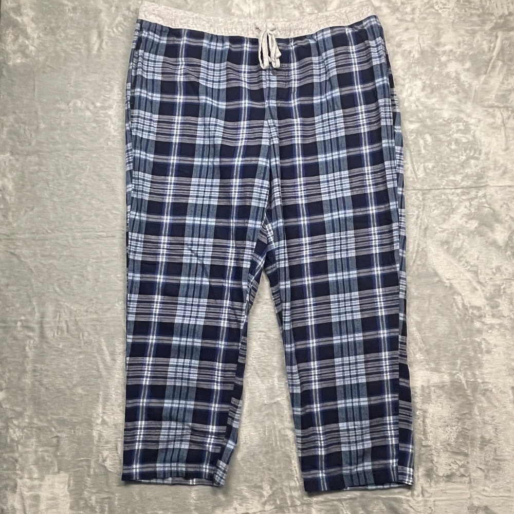 Eddie Bauer Pajama Pants Mens XXL Blue Plaid Cotton Lounge Sleepwear Drawstring